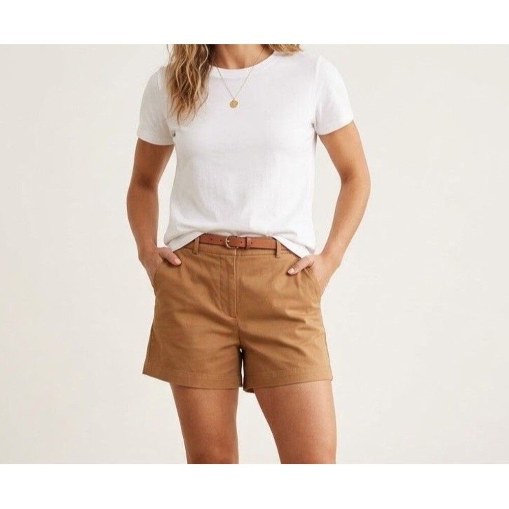 H&M 16 Camel Brown Chino Shorts High Waist Tailored Minimalist Classic Pretty